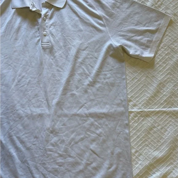Lululemon Evolution Short Sleeve Polo Slim Fit Mens Large Pinstriped - Picture 2 of 10